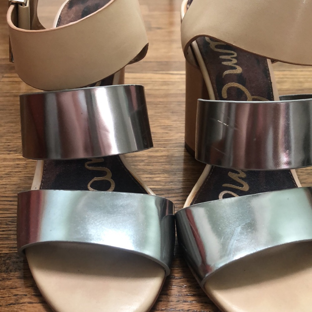 Sam Edelman 71/2 Silver and Light Tan Lthr Heels - Picture 2 of 13